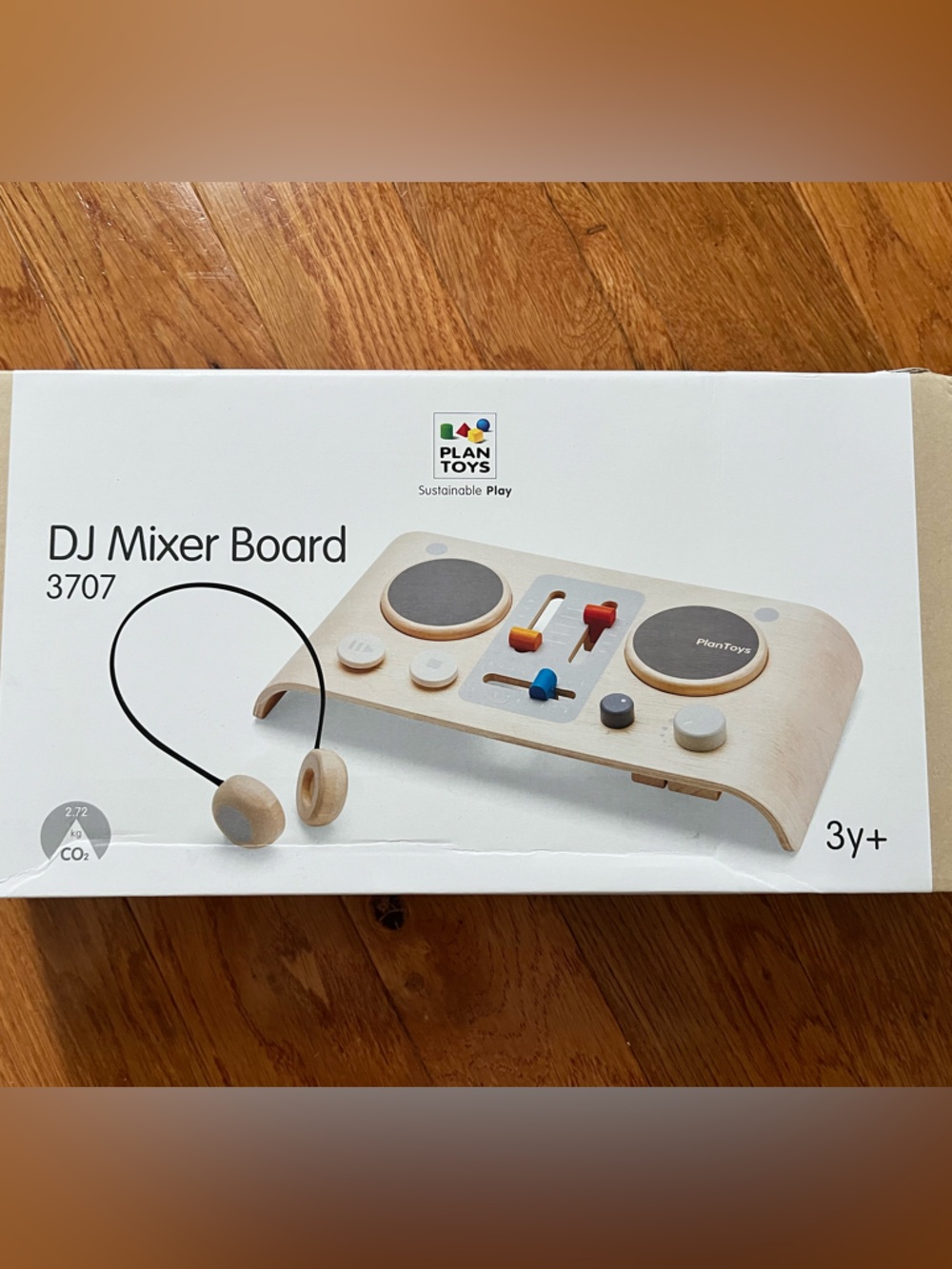 NEW - Plan Toys Wooden DJ Mixer Toy - Natural Wood & Gray